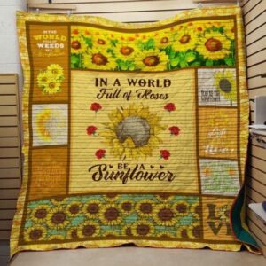 In A World Full Of Roses Sunflower Quilt Blanket  Quilt